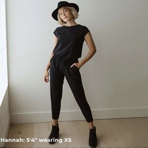 Albion Black Elastic Waist Athleisure Minimalist Sporty Jogger Jumpsuit Size XS